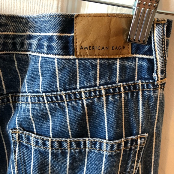 American Eagle Mom Jean AEO striped denim jeans blue high rise sz 0 - Picture 6 of 9